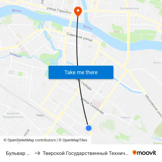 Бульвар Цанова to Тверской Государственный Технический Университет map