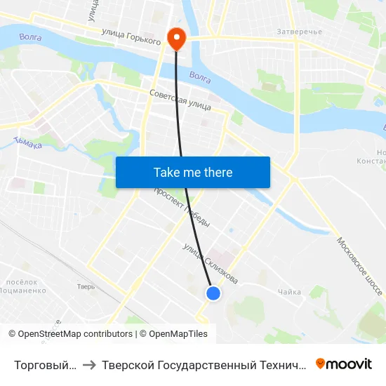 Торговый Центр to Тверской Государственный Технический Университет map