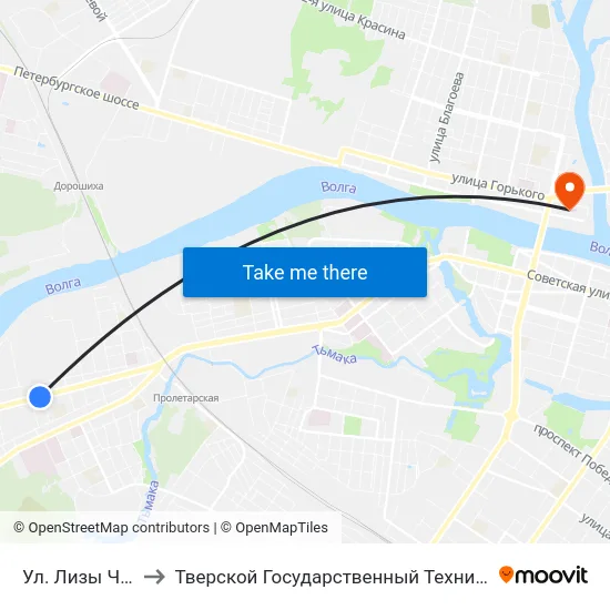 Ул. Лизы Чайкиной to Тверской Государственный Технический Университет map
