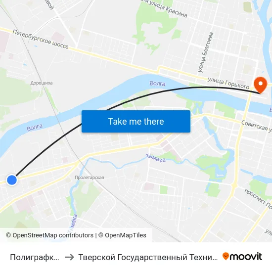 Полиграфкомбинат to Тверской Государственный Технический Университет map