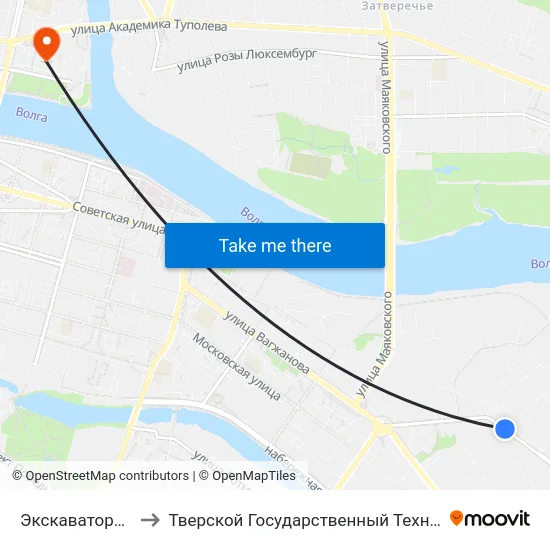 Экскаваторный Завод to Тверской Государственный Технический Университет map
