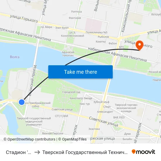 Стадион 'Химик' to Тверской Государственный Технический Университет map