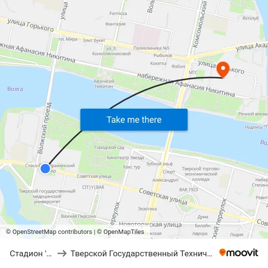 Стадион 'Химик' to Тверской Государственный Технический Университет map