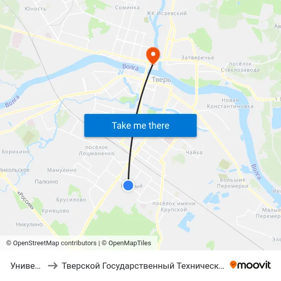 Универсам to Тверской Государственный Технический Университет map