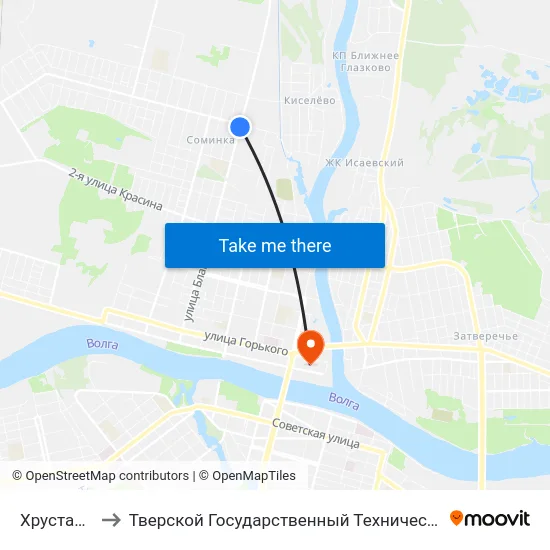 Хрустальная to Тверской Государственный Технический Университет map
