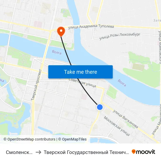 Смоленский Пер. to Тверской Государственный Технический Университет map