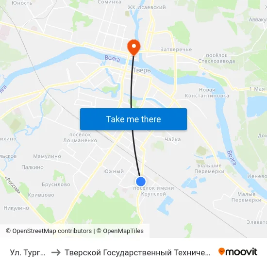 Ул. Тургенева to Тверской Государственный Технический Университет map
