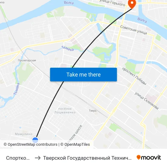 Спорткомплекс to Тверской Государственный Технический Университет map