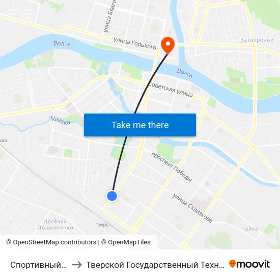 Спортивный Переулок to Тверской Государственный Технический Университет map