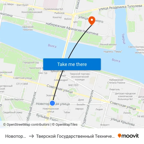 Новоторжская to Тверской Государственный Технический Университет map