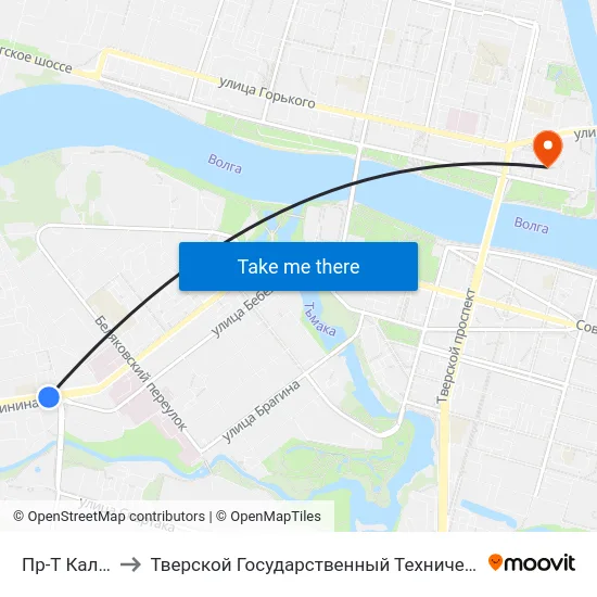 Пр-Т Калинина to Тверской Государственный Технический Университет map