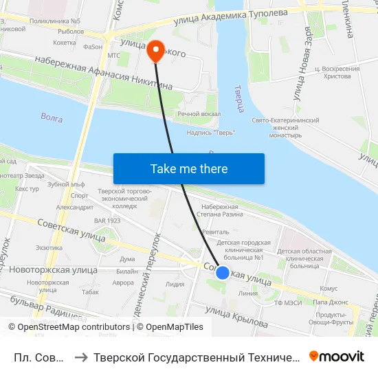 Пл. Советская to Тверской Государственный Технический Университет map