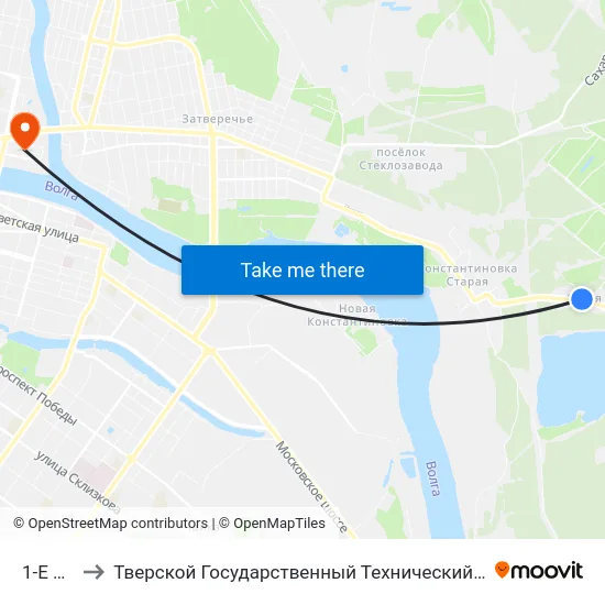 1-Е Мая to Тверской Государственный Технический Университет map