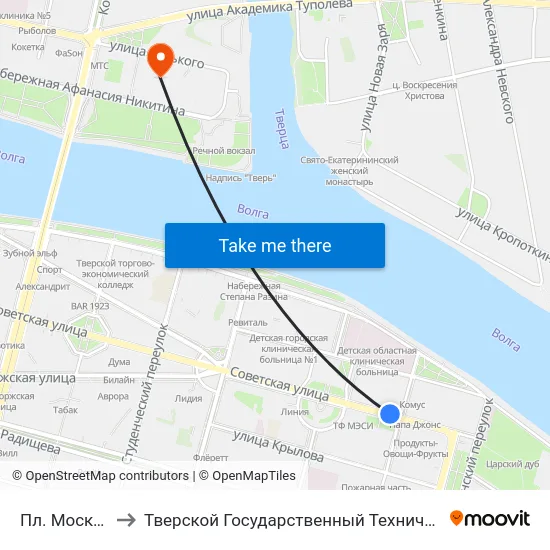 Пл. Московская to Тверской Государственный Технический Университет map