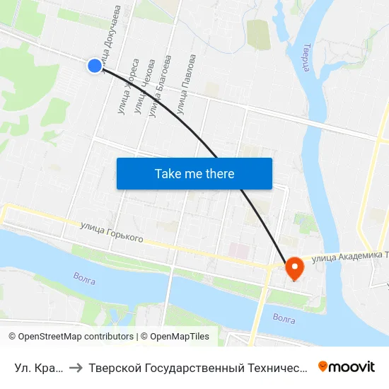 Ул. Красина to Тверской Государственный Технический Университет map