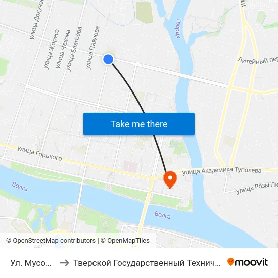 Ул. Мусоргского to Тверской Государственный Технический Университет map