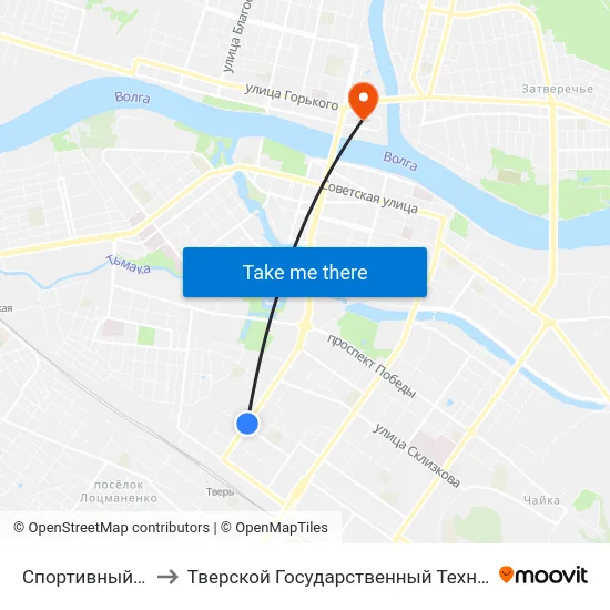Спортивный Переулок to Тверской Государственный Технический Университет map