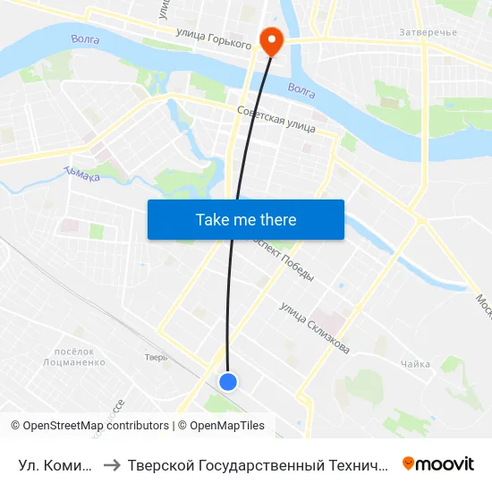 Ул. Коминтерна to Тверской Государственный Технический Университет map