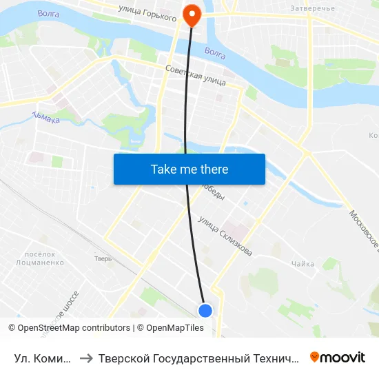 Ул. Коминтерна to Тверской Государственный Технический Университет map
