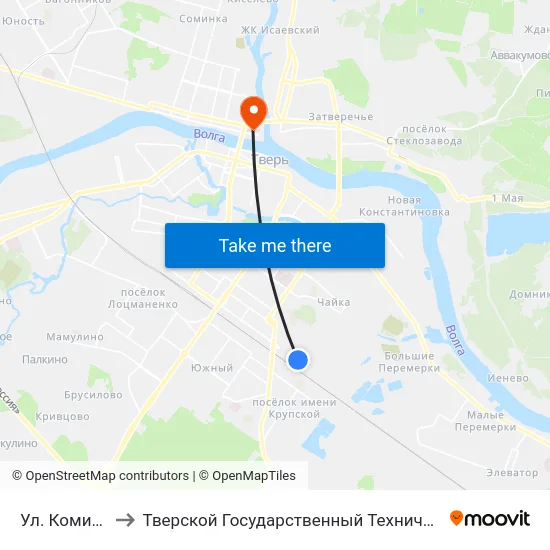 Ул. Коминтерна to Тверской Государственный Технический Университет map