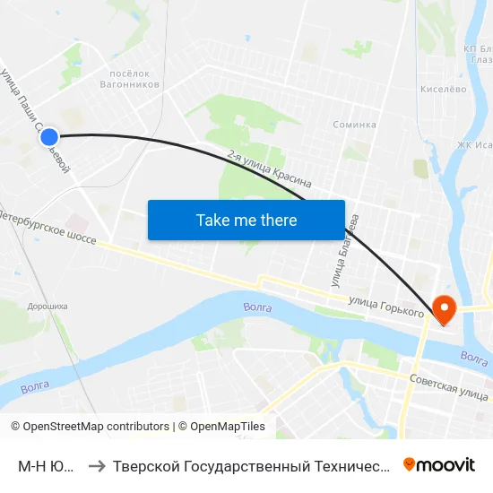 М-Н Юность to Тверской Государственный Технический Университет map