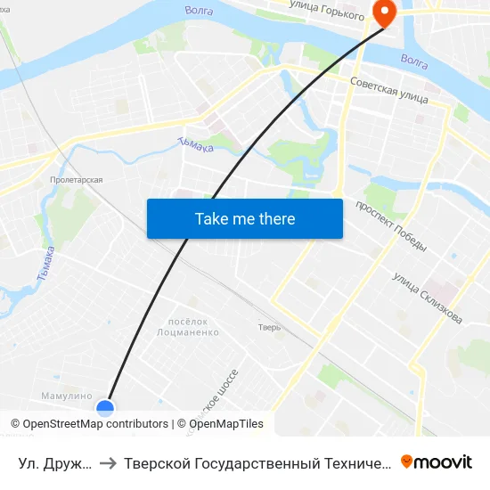 Ул. Дружинная to Тверской Государственный Технический Университет map