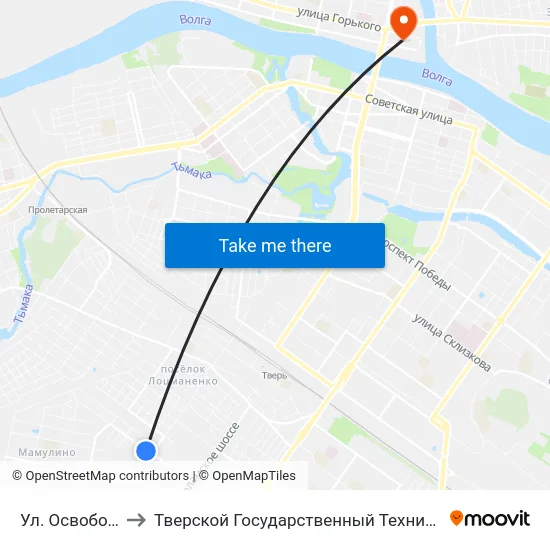 Ул. Освобождения to Тверской Государственный Технический Университет map