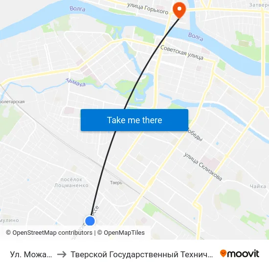 Ул. Можайского to Тверской Государственный Технический Университет map