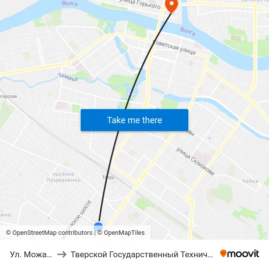 Ул. Можайского to Тверской Государственный Технический Университет map