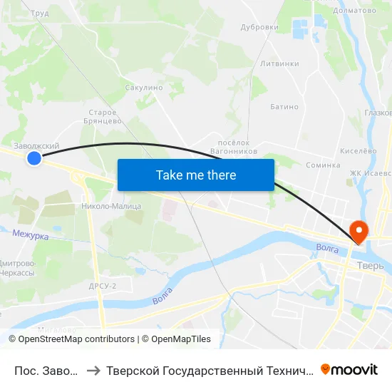 Пос. Заволжский to Тверской Государственный Технический Университет map