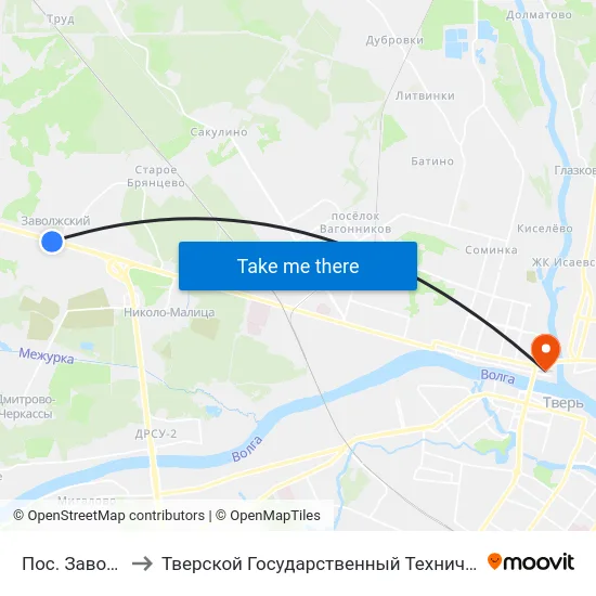 Пос. Заволжский to Тверской Государственный Технический Университет map