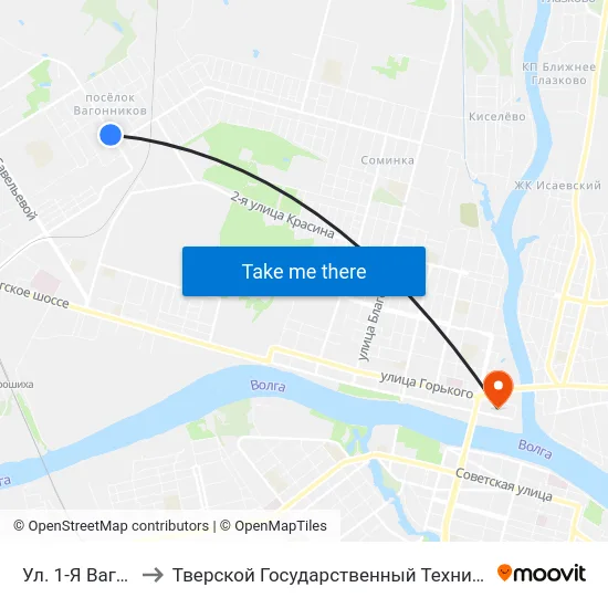 Ул. 1-Я Вагонников to Тверской Государственный Технический Университет map