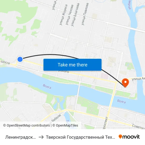Ленинградская Застава to Тверской Государственный Технический Университет map