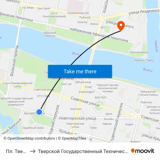 Пл. Тверская to Тверской Государственный Технический Университет map