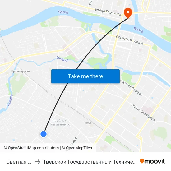 Светлая Улица to Тверской Государственный Технический Университет map