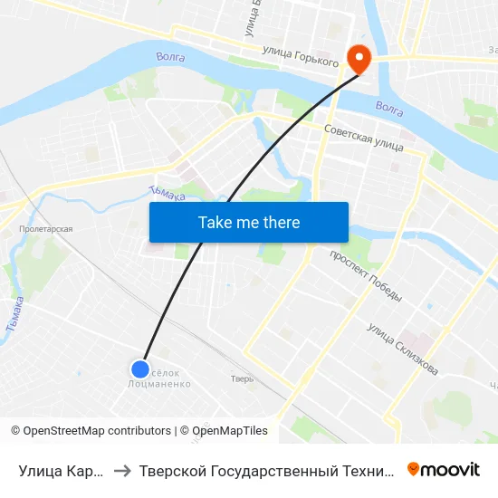 Улица Карбышева to Тверской Государственный Технический Университет map