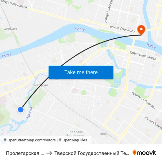 Пролетарская Набережная to Тверской Государственный Технический Университет map
