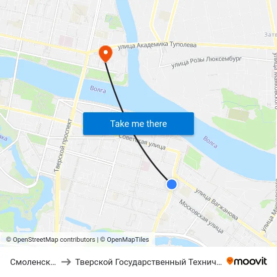 Смоленский Пер. to Тверской Государственный Технический Университет map