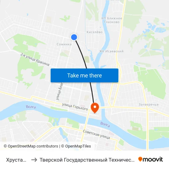 Хрустальная to Тверской Государственный Технический Университет map