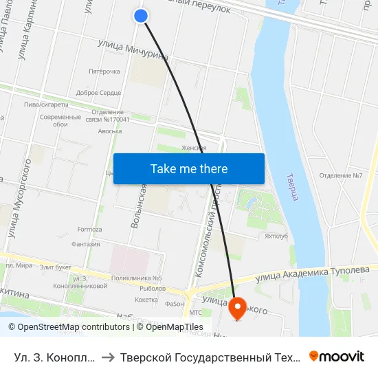 Ул. З. Коноплянниковой to Тверской Государственный Технический Университет map