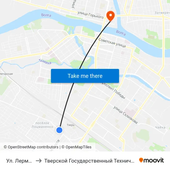 Ул. Лермонтова to Тверской Государственный Технический Университет map