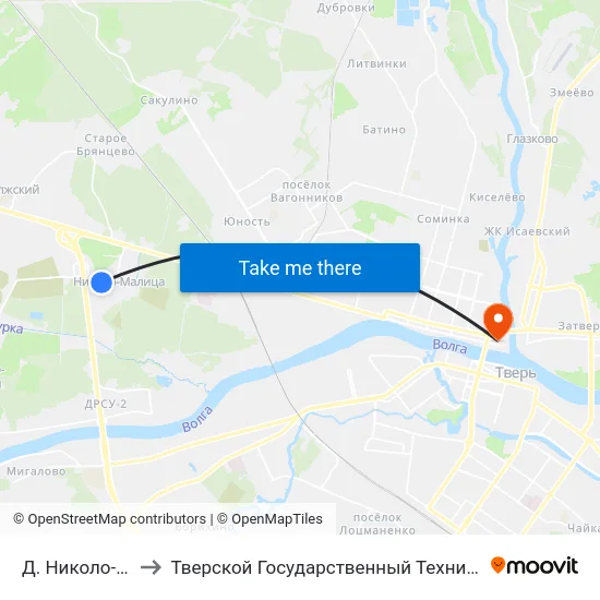 Д. Николо- Малица to Тверской Государственный Технический Университет map