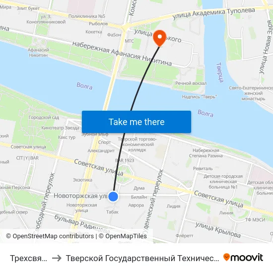 Трехсвятская to Тверской Государственный Технический Университет map