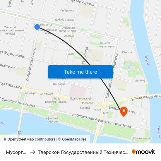Мусоргского to Тверской Государственный Технический Университет map