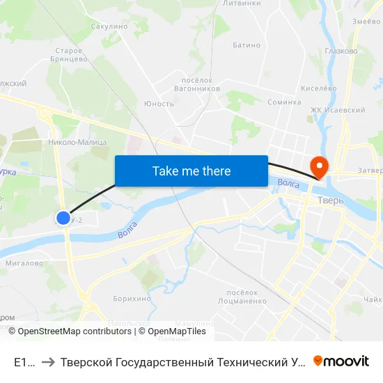 E105 to Тверской Государственный Технический Университет map