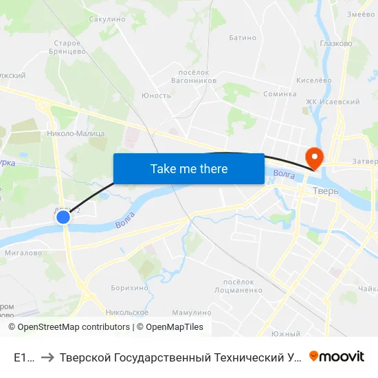 E105 to Тверской Государственный Технический Университет map