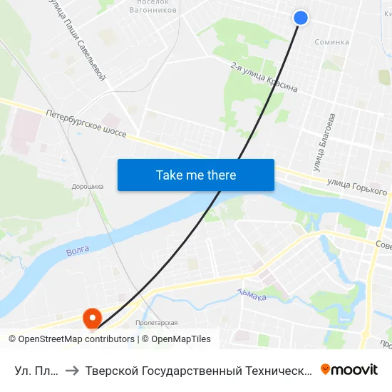 Ул. Плеханова to Тверской Государственный Технический Университет (Учебный Корпус) map