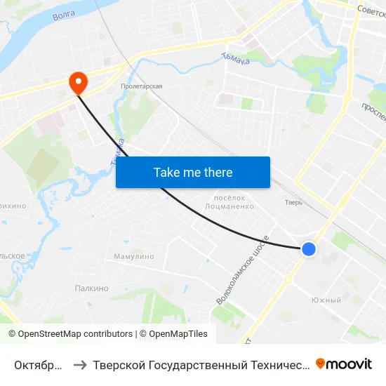 Октябрьский Пр-Т to Тверской Государственный Технический Университет (Учебный Корпус) map