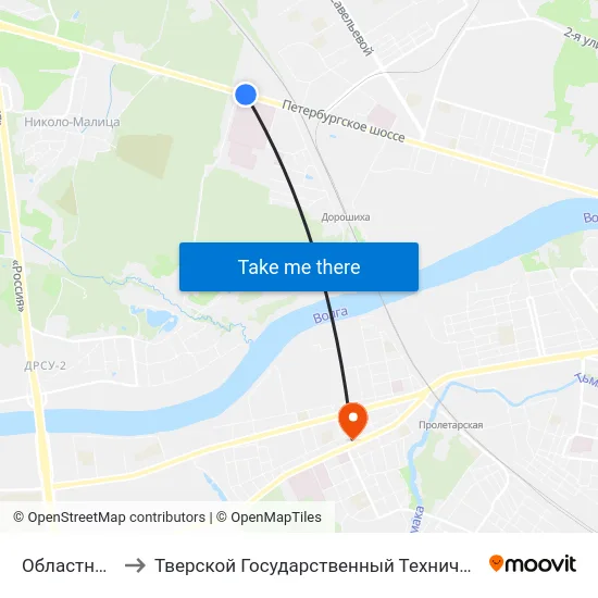 Областная Больница to Тверской Государственный Технический Университет (Учебный Корпус) map