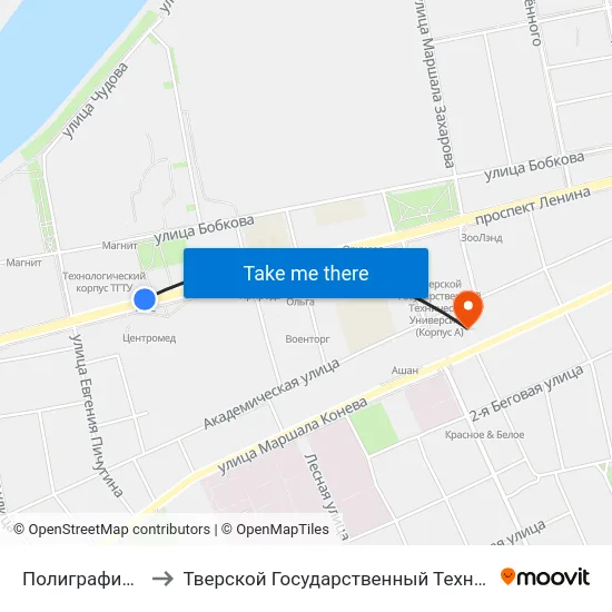 Полиграфический Комбинат to Тверской Государственный Технический Университет (Учебный Корпус) map
